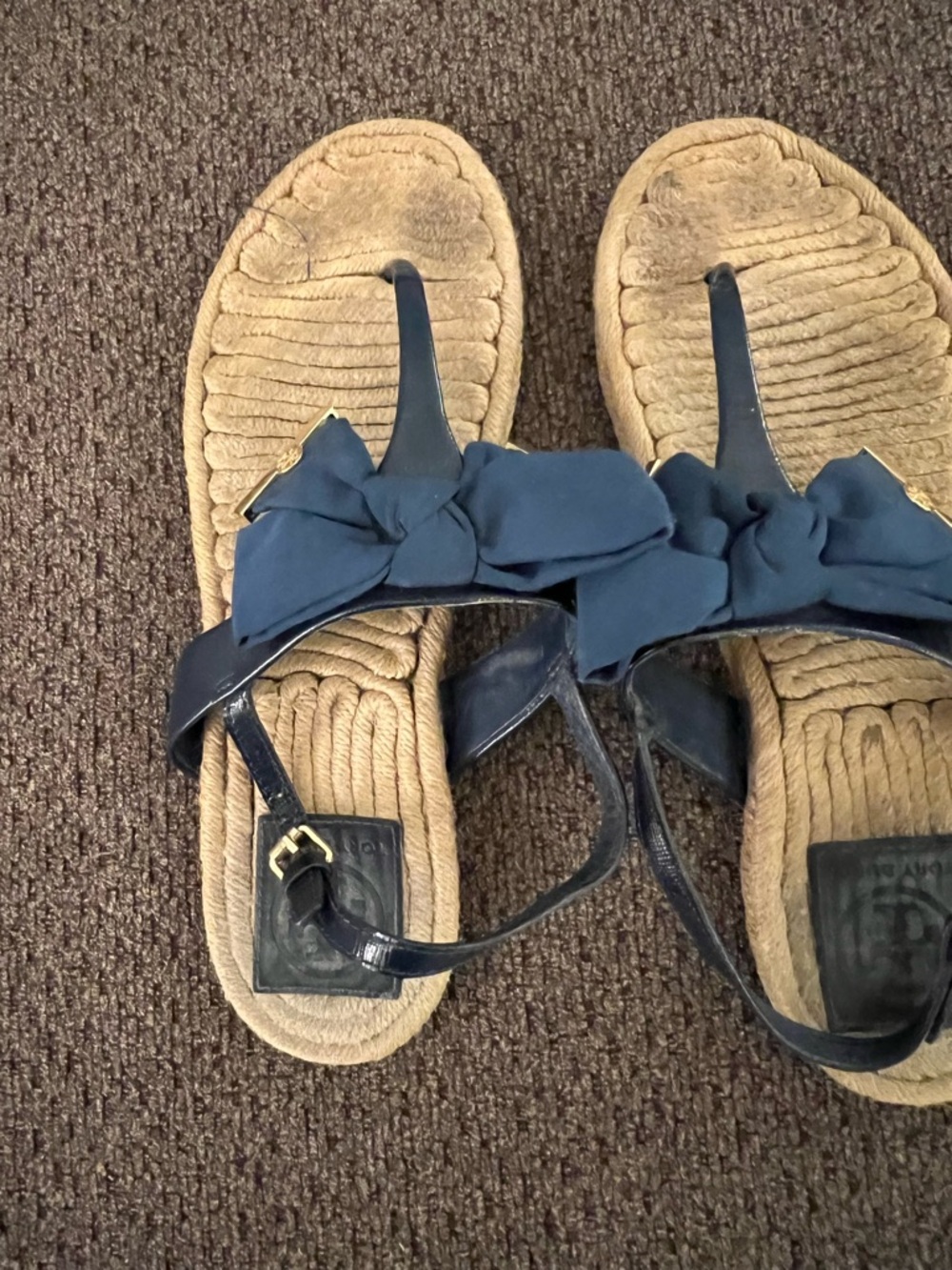 Tory Burch Navy Bow Toe-Post Sandals with Ankle Strap sz 9.5